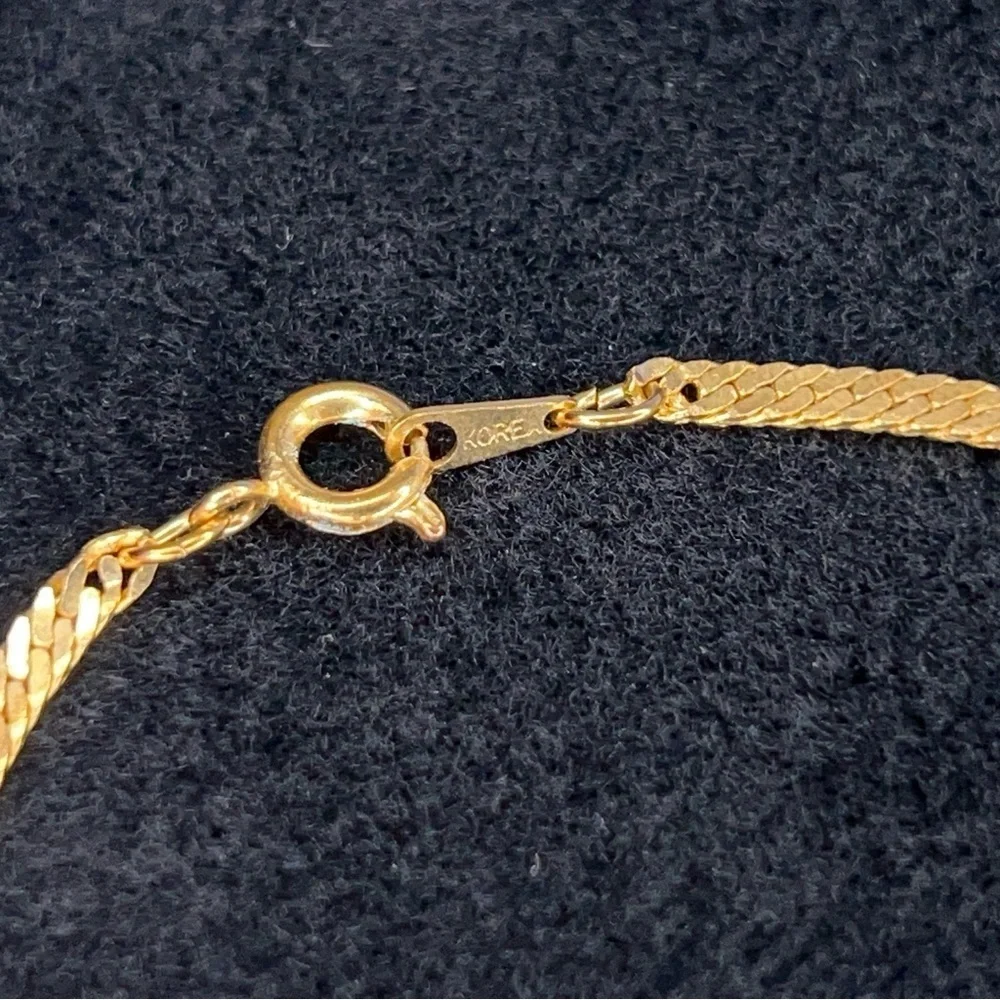 Vintage Made In Korea Yellow Gold Herringbone Bracelet Spring Ring Closure 7”